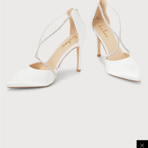 Lulus Aidan White Satin Rhinestone Pointed Toe Pumps - Picture 4 of 5